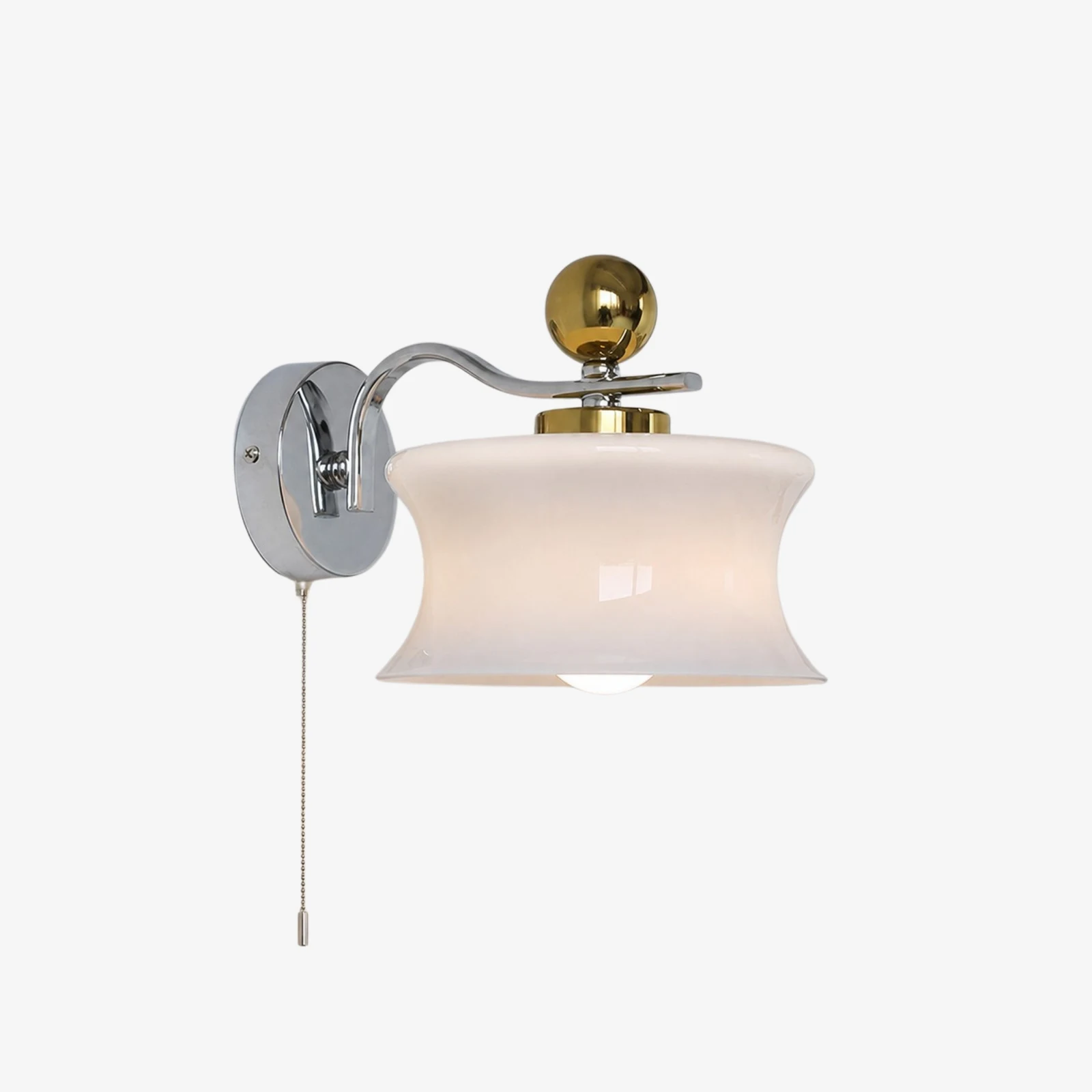 White glass wall lamp with pull chain switch